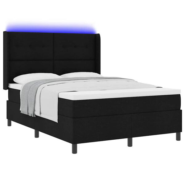 vidaXL Cama Box Spring LED com colch&atilde;o Preto 140 x 200 cm tecido