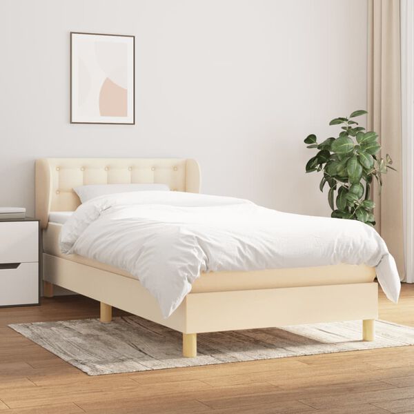 vidaXL Cama com molas/colch&atilde;o 100x200 cm tecido cor creme