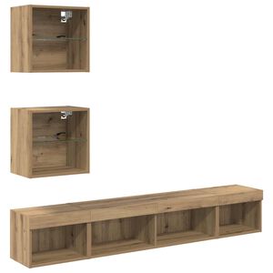 vidaXL Unidades de TV de Parede com LED 5 pcs Carvalho Artesanal