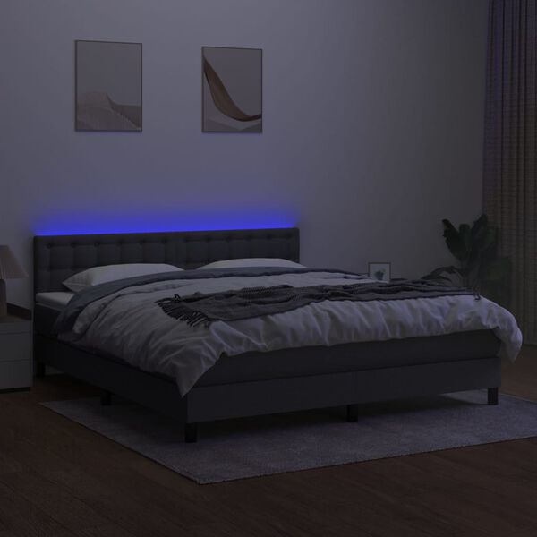 vidaXL Cama box spring c/ colch&atilde;o e LED 160x200 cm tecido cinza-escuro