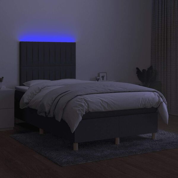 vidaXL Cama box spring c/ colch&atilde;o e LED 120x190 cm tecido cinza-escuro