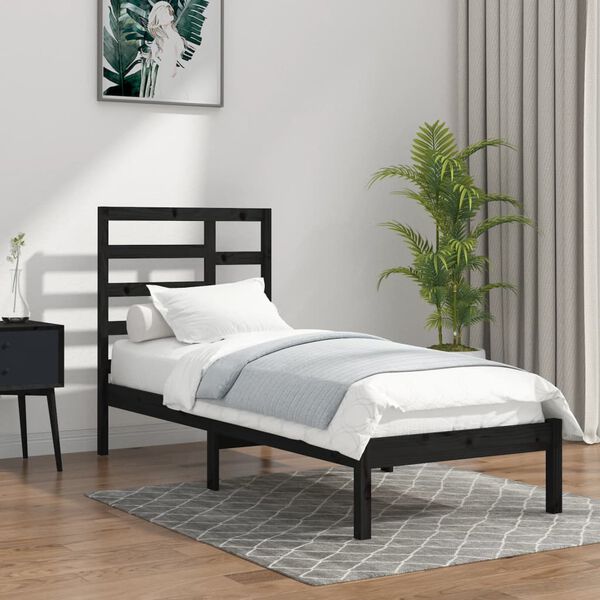 vidaXL Estrutura de cama 100x200 cm madeira maciça preto
