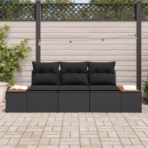 vidaXL Conjunto de Sof&aacute; de Jardim 3 pcs Preto Rattan Sint&eacute;tico
