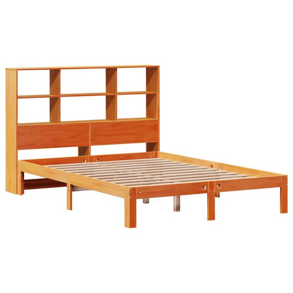 vidaXL Cama com estante sem colch&atilde;o 140x200 cm pinho maci&ccedil;o