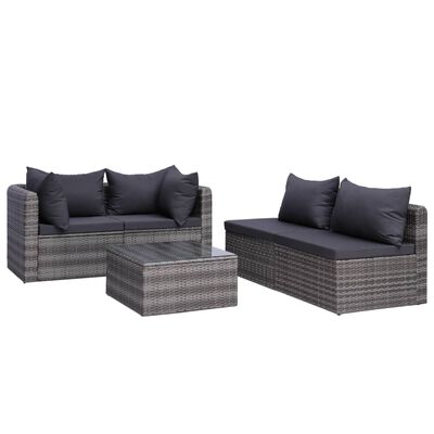 vidaXL 5 pcs sofás de jardim c/ almofadões+almofadas vime PE cinzento
