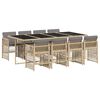 vidaXL 9 pcs conj. jantar jardim c/ almofad&otilde;es vime PE bege misturado