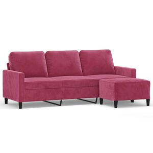 vidaXL Sof&aacute; de 3 lugares com apoio de p&eacute;s 180 cm veludo vermelho tinto