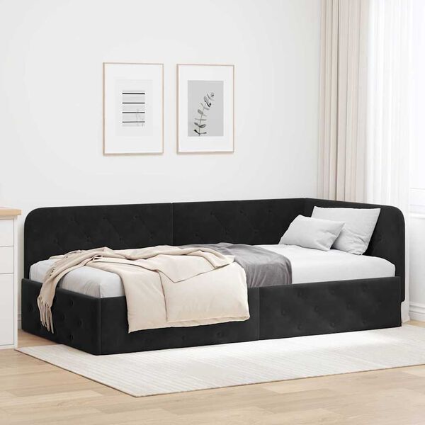 vidaXL Estrutura de Cama de Canto Preto 90 x 200 cm Veludo