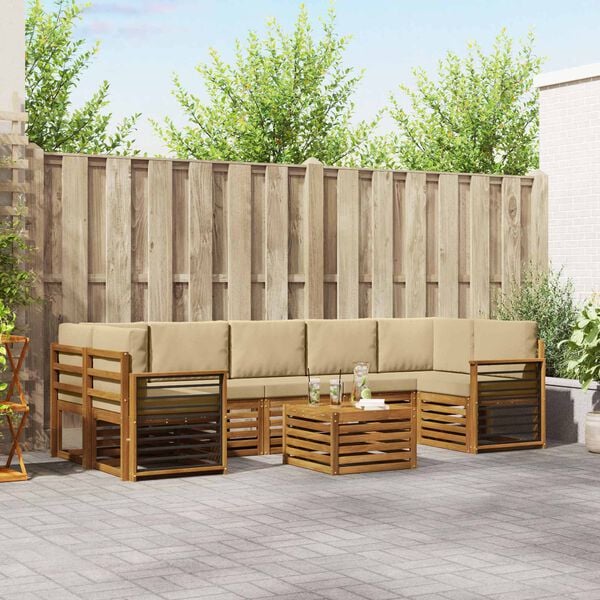 vidaXL Conjunto de Sof&aacute;s para Exterior 8 pcs Natural e Bege