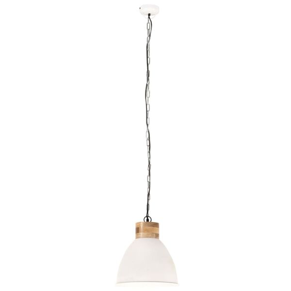 vidaXL Candeeiro teto industrial 46cm E27 ferro branco/madeira maci&ccedil;a
