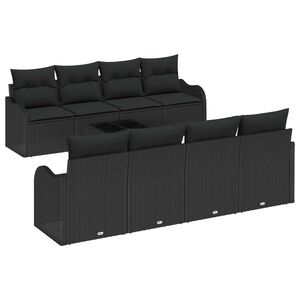 vidaXL Conjunto de Sof&aacute; de Jardim com almofada 9 pcs Preto