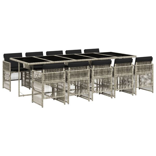 vidaXL 11 pcs conjunto jantar p/ jardim c/ almofad&otilde;es vime PE cinzento