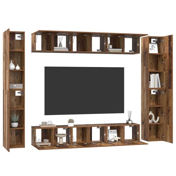 vidaXL Conjunto de m&oacute;vel de TV 10 pcs Madeira antiga 30.5 x 30 x 90 cm
