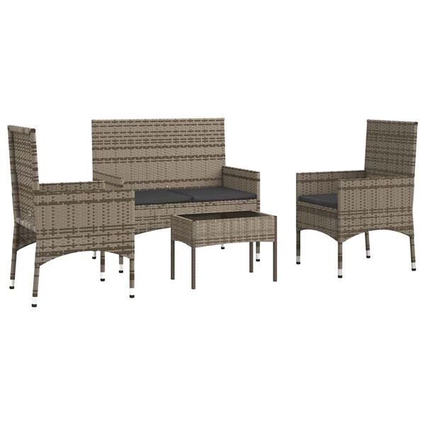 vidaXL 4 pcs conjunto lounge de jardim c/ almofad&otilde;es vime PE cinzento