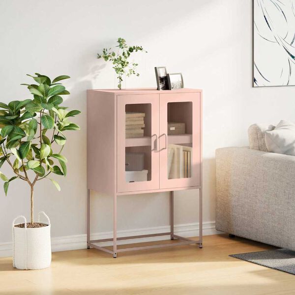 vidaXL Aparador alto 68x39x107 cm aço rosa