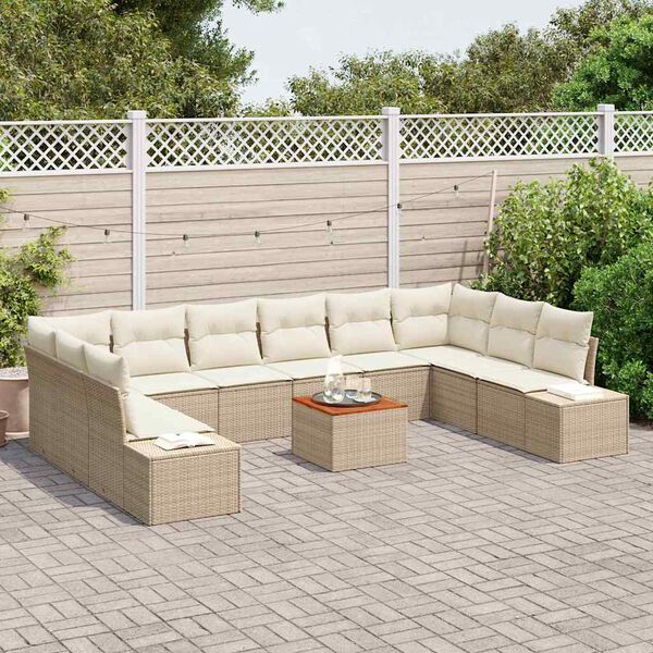 vidaXL Conjunto de Sof&aacute; de Jardim 11 pcs bege e branco