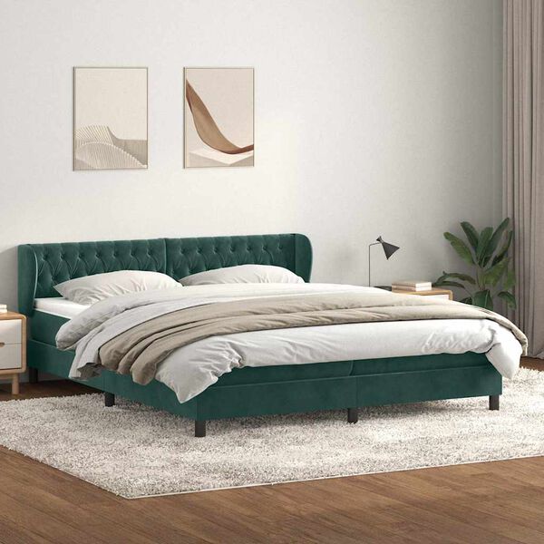 vidaXL Cama com molas/colch&otilde;es 180x210 cm veludo verde-escuro