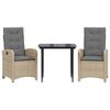 vidaXL 3 pcs conj. jantar jardim c/ almofad&otilde;es vime PE bege misturado