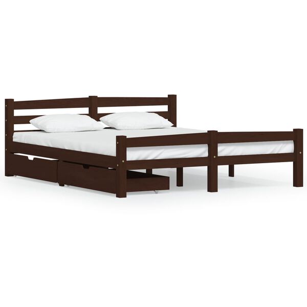 vidaXL Estrutura de cama c/ 2 gavetas 160x200 cm pinho castanho-escuro