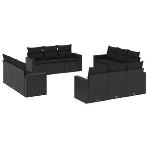 vidaXL 12 pcs conjunto de sof&aacute;s de jardim c/ almofad&otilde;es vime PE preto