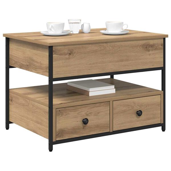 vidaXL Mesa de centro com gaveta Carvalho Artesanal 70 x 50 x 54.5 cm