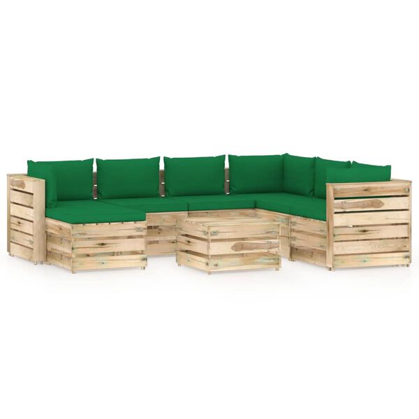 vidaXL 8 pcs conj. lounge jardim c/ almofad&otilde;es madeira impreg. verde