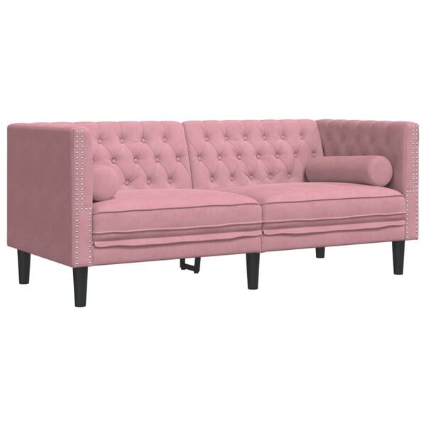 vidaXL Sof&aacute; chesterfield com rolos 2 lugares veludo rosa