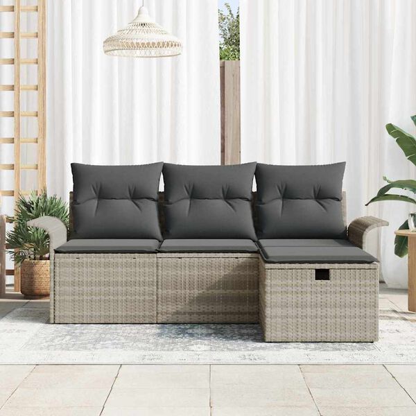 vidaXL Conjunto de Sof&aacute; de Jardim com almofada 4 pcs Cinzento-claro