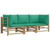 vidaXL 3 pcs conjunto lounge de jardim bambu c/ almofadões verdes