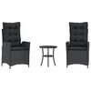 vidaXL 3 pcs conjunto de bistr&ocirc; com almofad&otilde;es vime PE preto