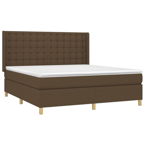 vidaXL Cama box spring c/ colch&atilde;o/LED 180x200cm tecido castanho-escuro