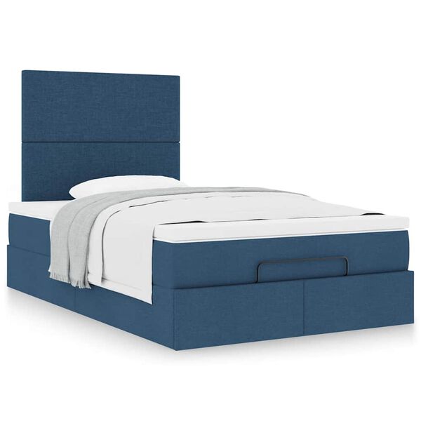 vidaXL Estrutura de cama otomana com colch&atilde;o 120x200 cm tecido azul