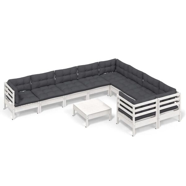 vidaXL 10 pcs conjunto lounge de jardim c/ almofad&otilde;es pinho branco
