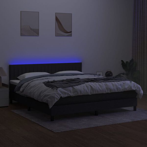 vidaXL Cama box spring c/ colch&atilde;o e LED 160x200 cm tecido preto