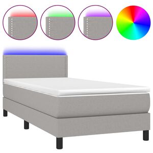 vidaXL Cama box spring c/ colch&atilde;o e LED 90x190 cm tecido cinza-claro