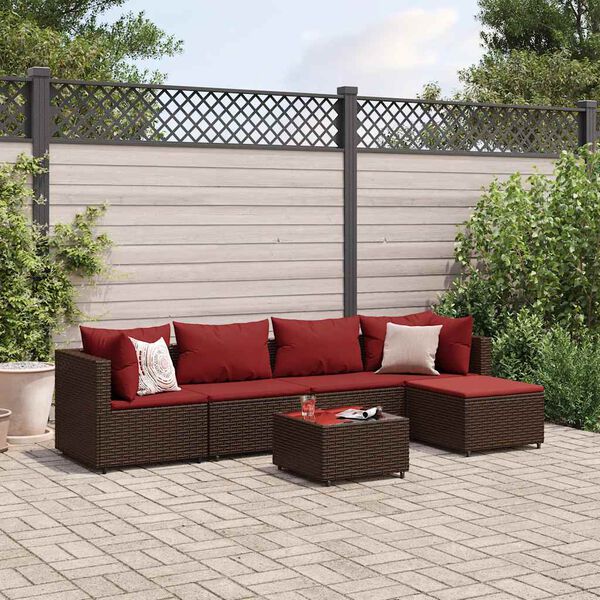 vidaXL 6 pcs conj. lounge jardim c/ almofad&otilde;es 6 pcs vime PE castanho