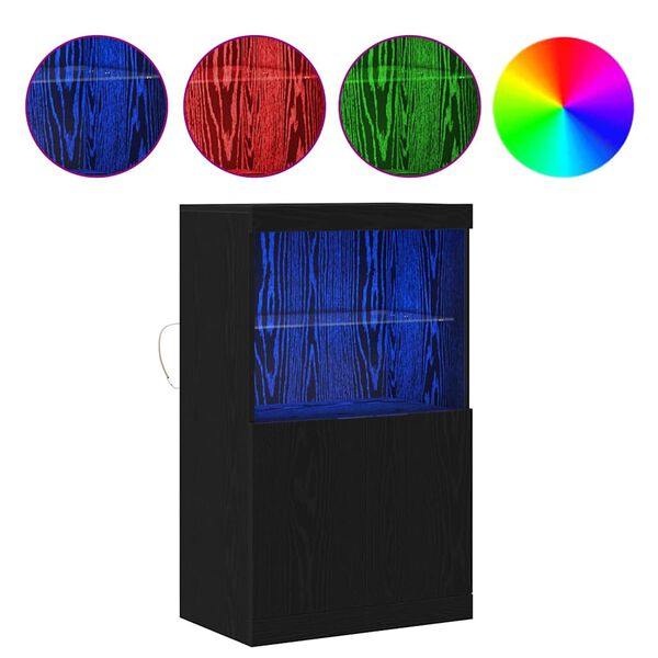 vidaXL Aparador LED Preto 60 x 37 x 100 cm Madeira processada