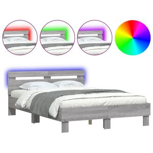 vidaXL Estrutura cama c/ cabeceira/luzes LED 120x200cm cinzento sonoma
