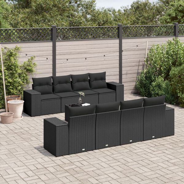 vidaXL 9 pcs conjunto de sof&aacute;s p/ jardim c/ almofad&otilde;es vime PE preto