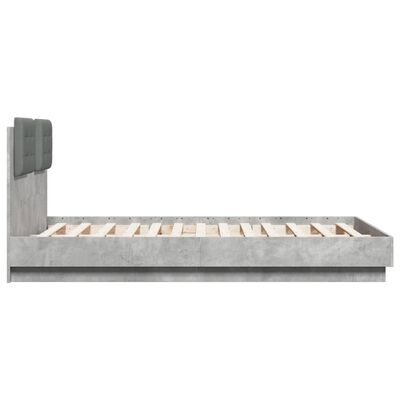 vidaXL Estrutura cama c/ cabeceira/luzes LED 140x190 cm cinza cimento
