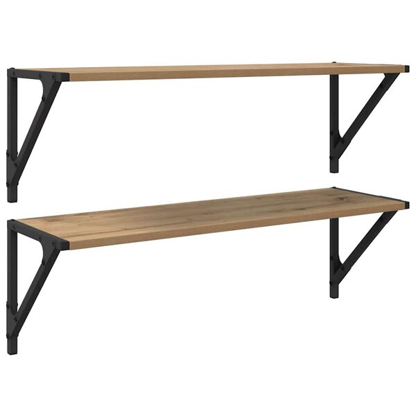 vidaXL Prateleiras de Parede com prateleira 2 pcs Carvalho Artesanal
