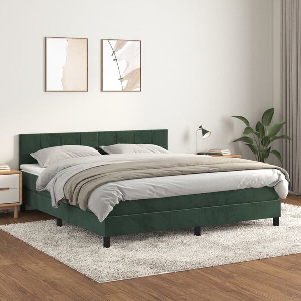 vidaXL Cama com molas/colch&atilde;o 180x200 cm veludo verde-escuro