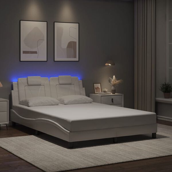 vidaXL Estrutura de cama Viana com LED sem colch&atilde;o 140x190 cm branco