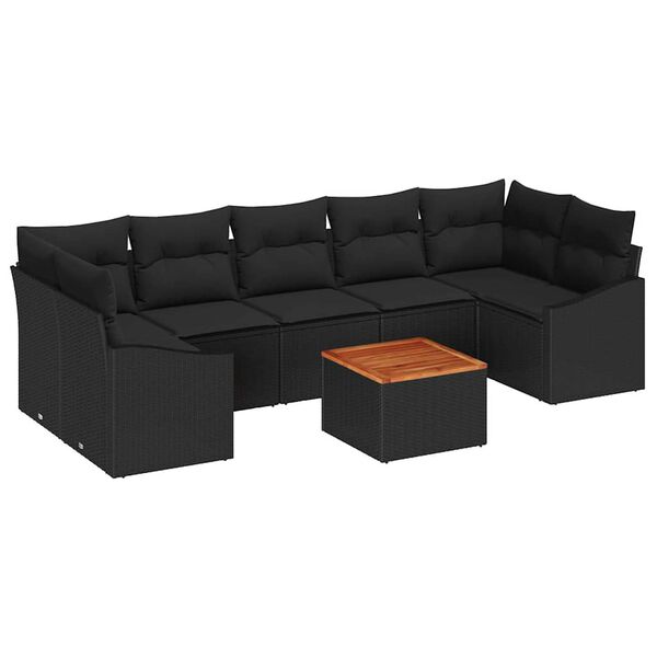 vidaXL Conjunto de Sof&aacute; de Jardim com almofada 8 pcs Preto vime PE