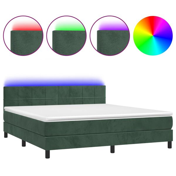 vidaXL Cama box spring c/ colch&atilde;o/LED 160x200 cm veludo verde-escuro