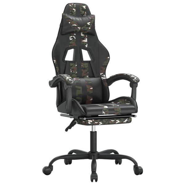 vidaXL Cadeira gaming girat&oacute;ria + apoio p&eacute;s couro art. preto/camuflado