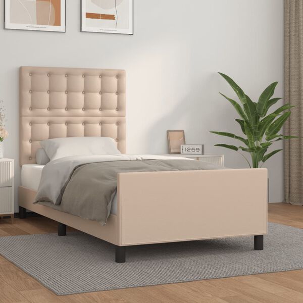 vidaXL Estrutura cama cabeceira 100x200 cm couro artificial cappuccino