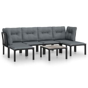 vidaXL 7 pcs conjunto lounge de jardim vime PE preto e cinzento