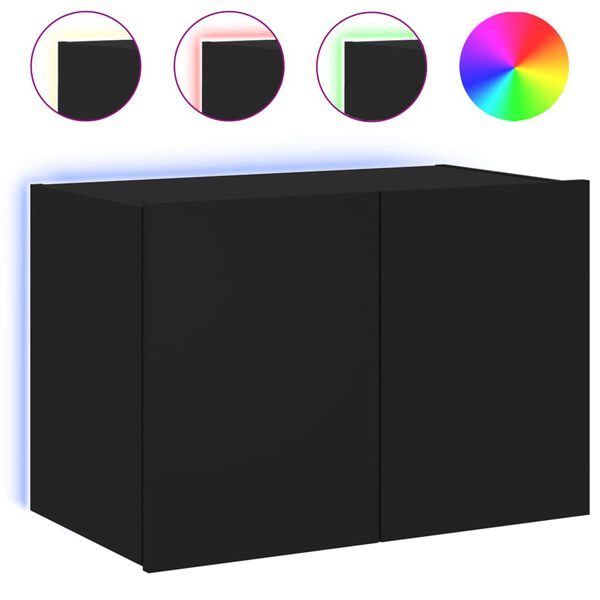 vidaXL M&oacute;vel de parede para TV com luzes LED 60x35x41 cm preto