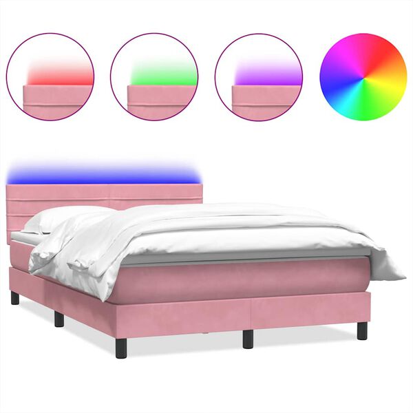 vidaXL Cama box spring c/ colch&atilde;o e LED 160x220 cm veludo rosa
